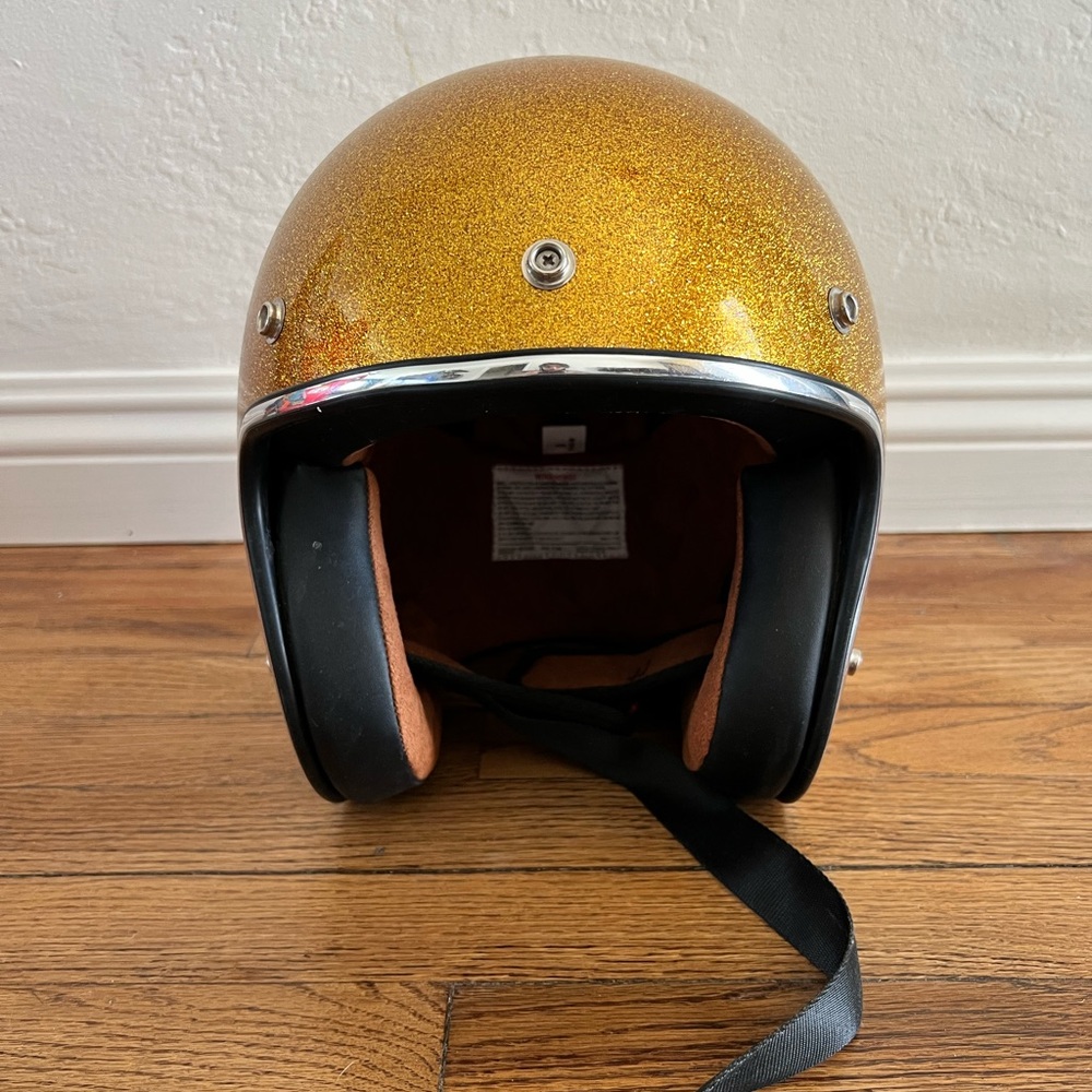 Retro mega flake gold motorcycle helmet